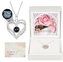 NORBU Preserved Real Red Rose with Infinity Heart Projection Necklace, Eternal Flowers Rose Valentines Day Gifts for Her Wife Girlfriend Women Mom Grandma on Mothers Day Anniversary Birthday Christmas Romantic, Pink-love necklace