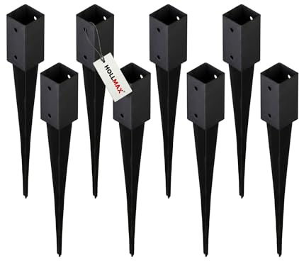 HOLLMAX 8 Stk Einschlaghülse/Bodenhülse (71 mm), pulverbeschichtet, schwarz für Vierkantpfosten