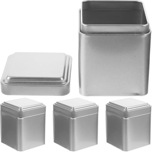 GANAZONO Barattoli di Latta Coperchio Ermetico 50g Set da 4 Pezzi, Contenitori per Alimenti in Latta Argentati, Piccoli Barattoli Decorativi per Caramelle e tè, Adatti per Conservazione