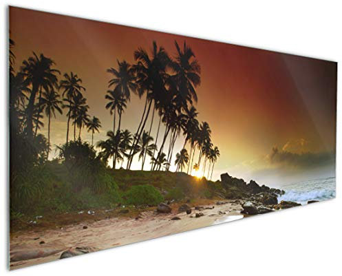 Wallario Küchenrückwand aus Glas 125 x 50 cm, Motiv: Sri Lanka - Palmenstrand mit Sonnenuntergang | Spritzschutz abwischbar & pflegeleicht