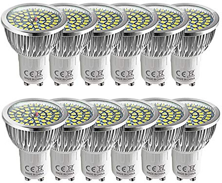 WULUN Confezione da 12 Super Bright GU10 6W lampadina LED, bianco freddo 6000K, equivalente 60W, 550LM, CA 85V-265V, non dimmerabile