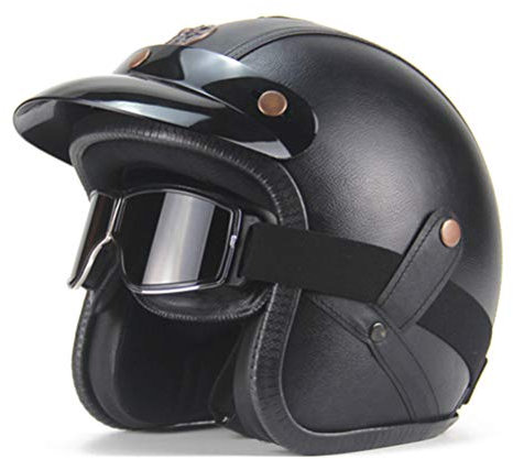 Helme 3/4 Motorrad Chopper Fahrradhelm Offenes Gesicht Vintage Motorradhelm Mit Schutzbrille Maske Pu Leder