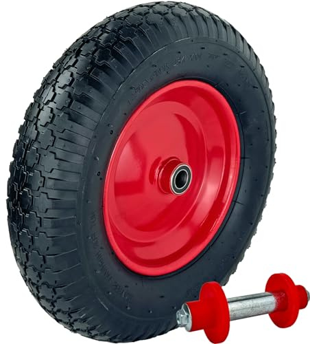 TrutzHolm Schubkarrenrad luftbereift 4.80/4.00-8 inkl. Achse | Stahlfelge, 4PR 4 Lagen, 400mm, 200kg Tragkraft, 95mm Breite Reifen