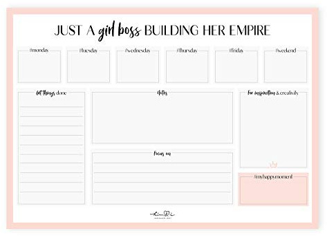 Him & I® - Schreibtischunterlage Girl Boss - Schreibunterlage aus Papier zum Abreißen, 50 Blatt, Malunterlage, To-Do-Liste, Wochenplaner