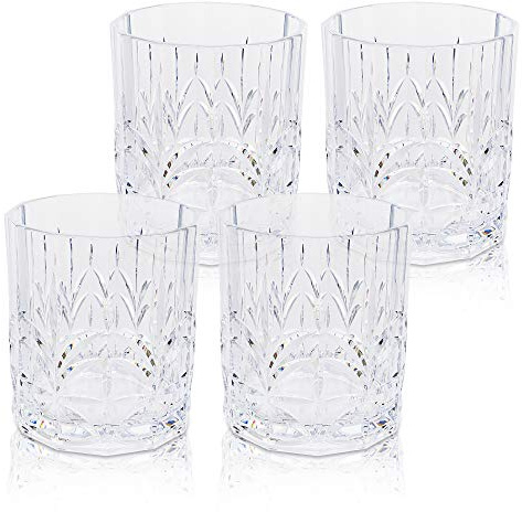 BELLAFORTE Shatterproof Tritan Plastic Short Tumbler, Set of 4, 385ml - Myrtle Beach Drinking Glasses, Unbreakable Plastic Glasses for Indoor & Outdoor Use - BPA Free - Clear