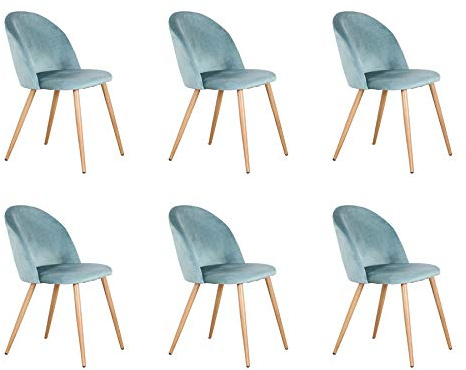 BenyLed Set di 6 Sedie Imbottite per Sala da Pranzo, con Schienale in Morbido Velluto e Gambe Regolabili in Metallo, Colore: Verde