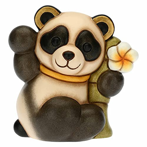 THUN - Soprammobile Panda Bandoo Decorato a Mano con bambù - Linea Slow Life - Idea Regalo - Ceramica - 8,5x6x8,8 cm h