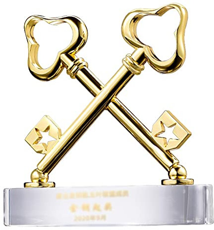 Pokale Trophäe Goldene Schlüssel-Trophäe Metall-Trophäe Dekoration Goldene Wettbewerbs-Kristall-Trophäe Kostenlose Gravur Mit Geschenkbox (Color : Gold, Size : 17 * 6 * 17cm)