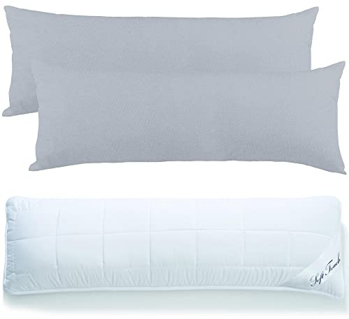 aqua-textil Classic Line Baumwoll Kissenbezug 40 x 145 Silbergrau mit Soft Touch Seitenschläferkissen