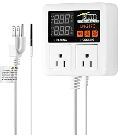 iPower Professional Digital Heating and Cooling Thermostat Controller for Seed Germination, Reptiles and Brewing Breeding Fermenter Greenhouse, Grow Tent, 1200W-White