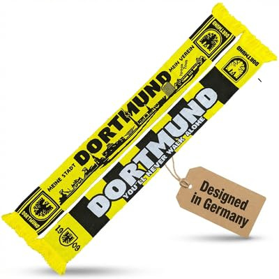 Dortmund Schal Fanschal – Skyline & 'You'll Never Walk Alone' – 145 cm x 17 cm – Schwarz/Gelb Polyester