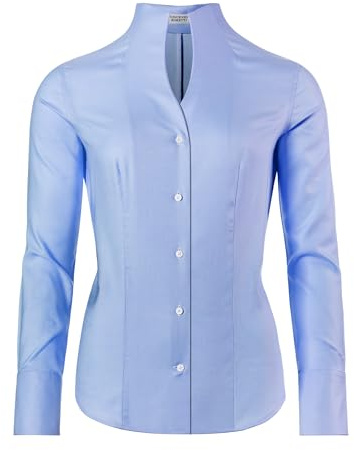 Vincenzo Boretti Blusa, Modern-Fit/Taglio Abbastanza Aderente, Colletto Alto, Morbido Oxford - Facile da Stirare Azzurro 46