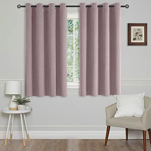 CUCRAF Girls Curtains Pale Pink 2 Panels 46 W x 54 L Ring Top Blackout Velvet Eyelet Thermal Insulated Soundproof Curtian for Living Room & Baby Room