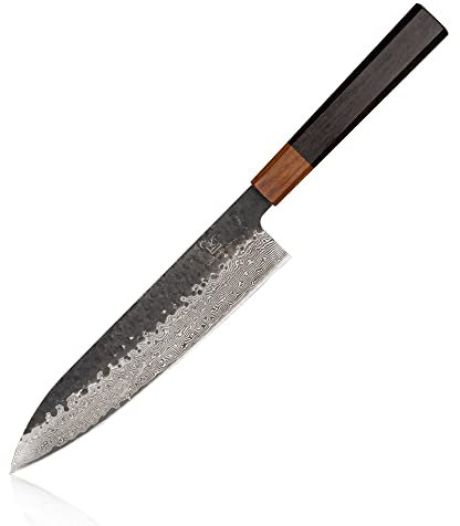Küchenkompane – Shikku Chefmesser mit konsolidiertem Bambus Griff | Küchenmesser | Kochmesser geschmiedet & handgefertigt aus Damaststahl | Damastmesser rostfrei & scharf | Designed in Germany