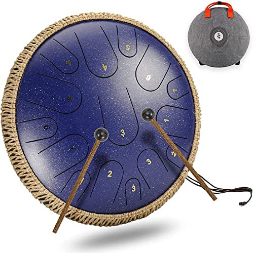 PROPFE Zungentrommel Handpfanne, 15 Töne D-Dur Stahltrommel mit Tragetasche, Trommelstöcken und Fingerlingen, einfach zu Spielen für Meditation, Yoga, Klangheilung