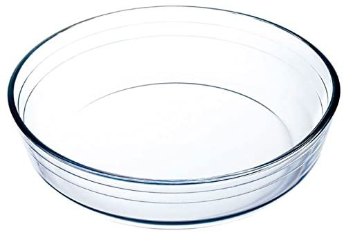 Tradineur - Fuente para horno redondo - Fabricado en Vidrio - Apto para horno, microondas, congelador y lavavajillas - 1,5 Litros - Ø 23 x 5,5 cm