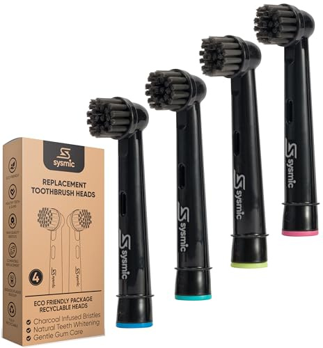 Sysmic Compatible Toothbrush Heads - Charcoal Eco Natural Teeth Whitening Firm Black Bristle Replacement Electric Toothbrush Heads in Sustainable Recyclable Packaging
