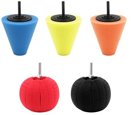 Yuhtech 5tlg Polissage Capuchon Set, Boule de Polissage Cône de Polissage pour Perceuse, Mousse d'entretien Automobile Embout de Polissage Avec Tige de 6mm