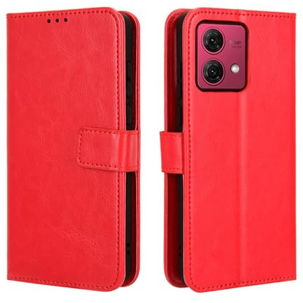 Fundas anticaídas con ranuras para tarjetas compatibles con Motorola Moto G 84 G84 5G con cordón, fundas de cuero con soporte, carcasa magnética a prueba de golpes (Moto G84 5G, rojo)