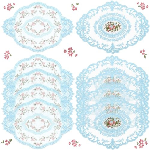 Mixweer 10 Stück Retro-Spitzen-Tischsets, oval, bestickt, französische Häkeldeckchen, Vintage-Untersetzer, Tassenmatte, 30,5 x 40,6 cm, für Hochzeit, Tasse, Vase, Tischdekoration (blau)