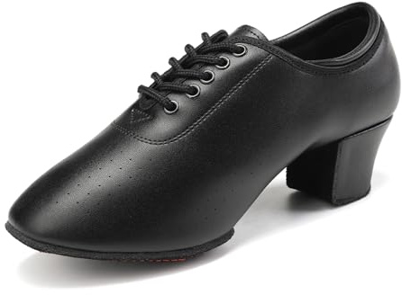 SWDZM Scarpe da Ballo Latino Donna Punta Chiusa Lacci Salsa Moderno Jazz Pratica Scarpe da Allenamento con Lacci,Nero,Tacco 5cm,Suola in Crosta di camoscio,42EU