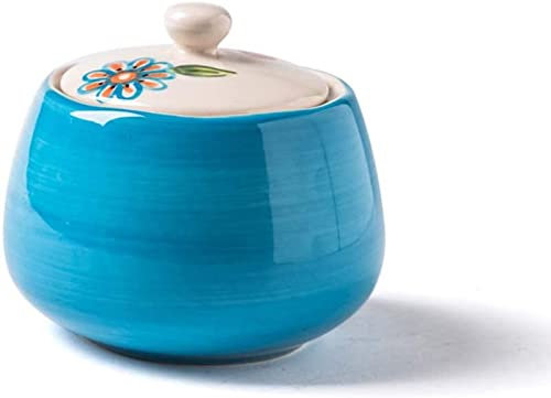 GLJTUO Sucrier en Céramique Bleue Rétro avec Couvercle, Pot De Stockage De Sel Et De Poivre en Porcelaine