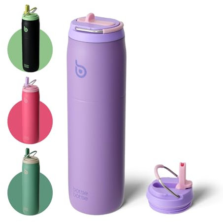 BOTTLE BOTTLE Borraccia in acciaio inox con coperchio e manico con cannuccia, capacità 907,2 g, isolamento sottovuoto, per sport, viaggi, palestra, escursionismo, a prova di perdite, con bocca larga,