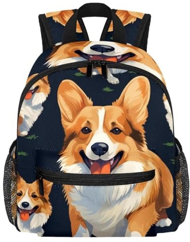 Niedlicher Kleinkind-Rucksack – Corgi Hund braunes Muster, einfache moderne Kindertasche für Vorschule, Schule, Mädchen und kleine Kinder, multi, 25.4x10x30 CM/10x4x12 in