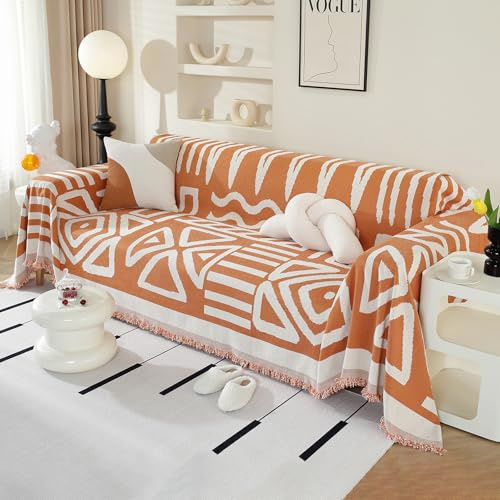 Royhom Sofa Überzug Boho, Sofabezug L Form, Couch Überzug Ecksofa, Sofaüberwurf 2 Sitzer, Couch Überwurf mit Deko Quasten, Orange Sofa Überwurf(Boho Orange, 180x300cm)