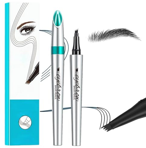 3D Magic Augenbrauenstift, Wasserfester Microblading-Augenbrauen-Tattoo-Stift, Präziser Microblading-Augenbrauenstift mit 4 Gabelspitzen, Modischer Wasserfester Make-up Augenbrauenstift (Schwarz)