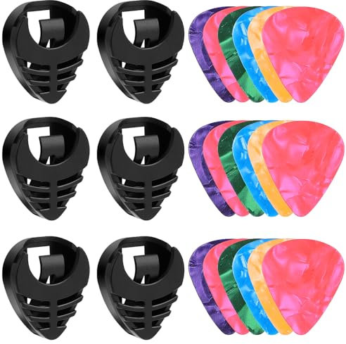 Gitarrenplektren Mit Halter, Gitarren Plektren-Halter, Zum Aufkleben, Gitarrenplektrenhalter, Für Gitarrenplektrenhalter, Gitarrenzubehör Für Gitarre, Bass, Ukulele, 6 Plektrenhalter, 18 Gitarrenplekt