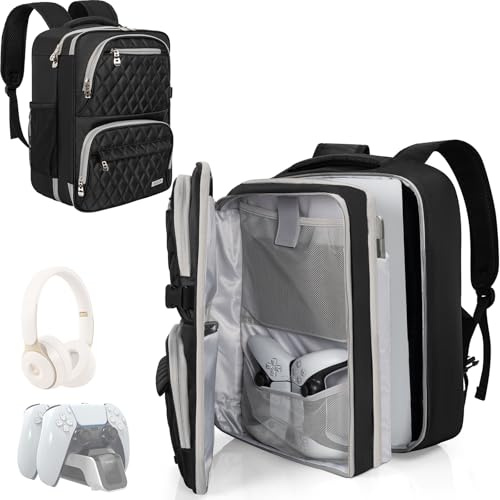 AKOZLIN Travel Bag Backpack Compatible with PS5/PS4/PS4 Pro/PS4 Slim/Xbox One XS Gaming Console Carrying Case with Pockets for Phone , Headset,Console Base and Accessories,Black