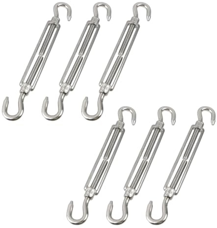 Risbay 6PCS Silver Turnbuckle Hook and Hook M7 Stainless Steel Turnbuckle Adjustable Wire Rope Tension for Cable Wire Rope Tension