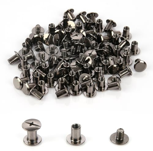 Chicago Lot de 50 vis de reliure, 5 x 8 mm, écrou Phillips de 9,5 mm, pour décoration du cuir, scrapbooking, album photo, reliure de livres, nickel noir