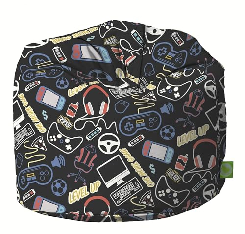 BeanLazy ® 100% Cotton Large Black Retro Gaming Esports Bean Bag Wtih Filling