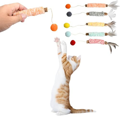 Husalsea 5 Bâtonnets Herbe a Chat, Catnip Bâton de Molaire, Jouets pour Chats Bâton à Mâcher pour La Santé Bucco-Dentaire des Chats, avec des Matériaux Naturels