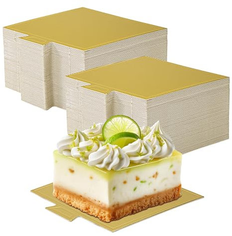 Yesaler Planches à Gâteaux à la Mousse Mini Supports à Gâteau Carré en Carton Doré Plateau de Desserts Assiettes en Papier à Base de Gâteau pour Mariage, Anniversaire, Fêtes 100 Pièces