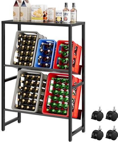 Sealong Getränkekistenregal 4 Kisten mit Ablage, Kistenregal mit Metall-Pegboard-Regal, Frei Stehender Getränkeregal mit Rollen & Höhenverstellbaren Füßen, Regal Getränkekisten Bierkastenständer
