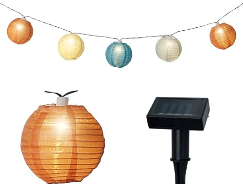 Lumineo LED Solar Lichterkette Lampions 4,5m Nylon - Solarlichterkette für Garten Balkon - Gartenbeleuchtung Partylichterkette - Außenbeleuchtung Hängend Gartendeko - Warmweiß - 10 LEDs
