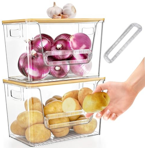 BQBQHONE Kartoffel Aufbewahrungsbox 2 Stück, Zwiebel Aufbewahrung Stapelbar, Zwiebeltopf, Gemüsebox Aufbewahrung Kartoffeln Zwiebeln Knoblauch, Kartoffelbox,Kartoffeltopf, Kartoffelkorb-(2 Stück)
