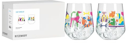 RITZENHOFF 8104001 Gin-Glas Set 700 ml - Serie Tierisch glücklich - 2 Stück Tumbler mit Hunde Motiv bunt - Made in Germany
