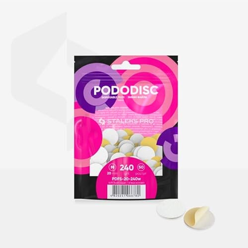 STALEKS PRO 50 st självhäftande slipskivor med mjuk bas 20 mm (storlek M) för nagelsvarv, speciell pedikyr (korn 240)