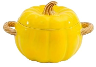 BOJHGO Cocotte Pentola da Forno da 50 OZ con Coperchio Piatto di Zucca in Ceramica Pentola for Dessert in Ceramica di Zucca Ciotola di Zucca Carina(Yellow)