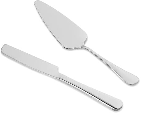 Juego de 2 piezas para cortar tartas de boda, cuchillo y servidor de acero inoxidable con grado 410 antioxidante, juego de 2 piezas para pasteles, pasteles, pizzas, color plateado