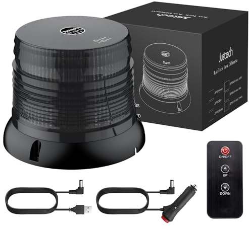 Justech 40 LED trådlös bärnsten blinkande fyr varningsljus, 6 blixtlägen | 12/24 V 40 W E57 uppladdningsbar nödvarning IP65 vattentät med kontroll och magnetisk bas för lastbilsfordon