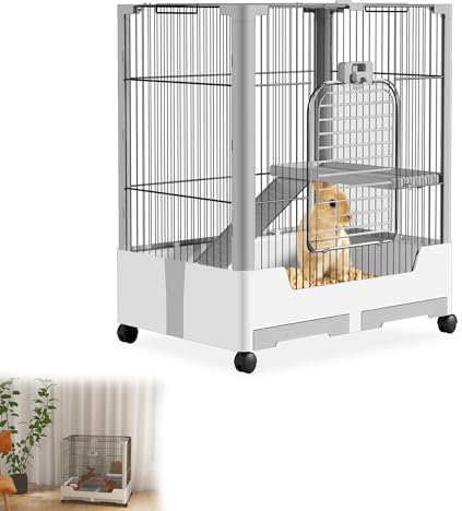 YRHome Grau 1 Ebenen Kaninchenstall Kleintierkäfig Meerschweinchenkäfig Hasenkäfig Nagerkäfig mit Sicherheitsschlösser, Rollen, offenem Dach, abnehmbar Bodenplatte und Leiter 73 x 50 x 68 cm