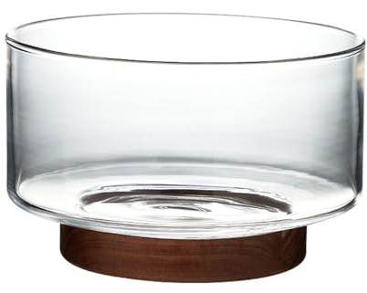 Bol en verre, saladier en verre avec base en bois, bol à fruits transparent | Assiette à dessert aux fruits secs, saladier en verre, for collation, dessert, bol en verre ménager for pâtes(Clear,3700 ml)