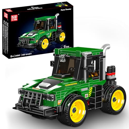 Mould King Combinez les blocs de construction de tracteur de moissonneuse, tracteur agricole, camion et remorque avec 4 roues et capot amovible, jouets de véhicule agricole, cadeaux d'anniversaire