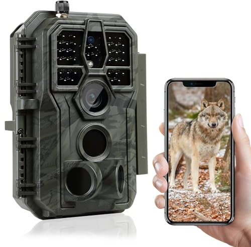 Acuxiaza Caméra de chasse Wi-Fi avec application, 64 MP 1296P avec vision nocturne, détecteur de mouvement, déclencheur rapide de 0,1 s, étanche IP66, pour la chasse, la forêt, la surveillance de la