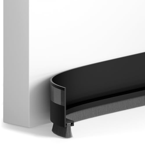 HOGARLAX® Burlete Puerta Entrada con Cepillo, Burlete Bajo Puerta Autoadhesivo, Burletes para Puertas Exterior e Interior, Aislante Térmico, Sellado Contra Corrientes de Aire, 100cm Recortable (Negro)